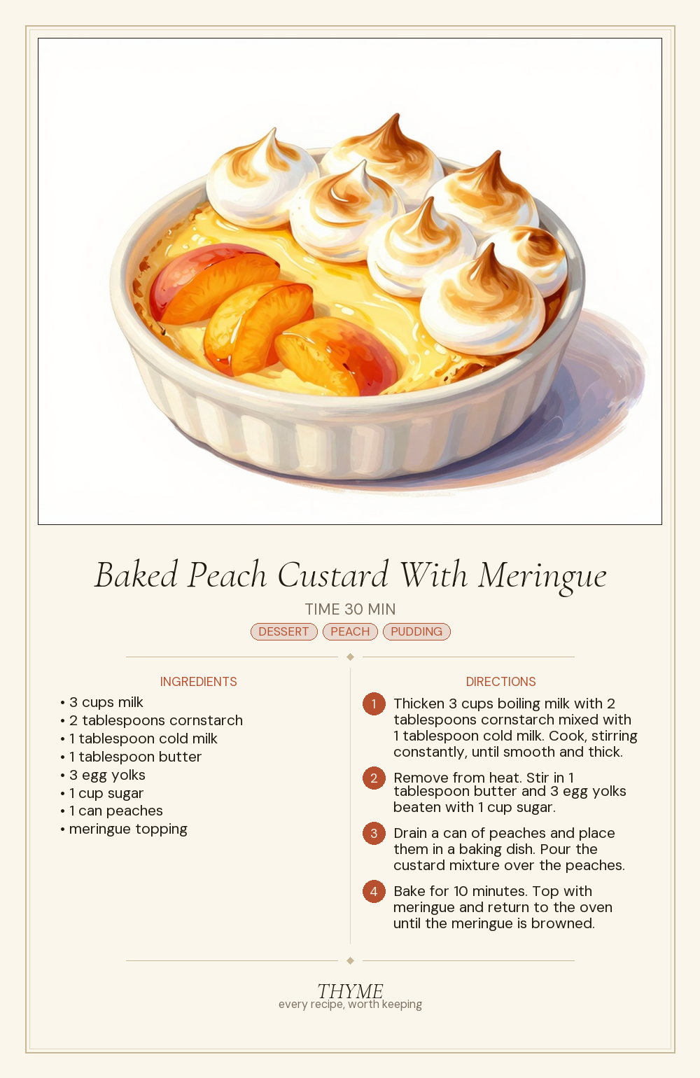 Baked Peach Custard With Meringue
