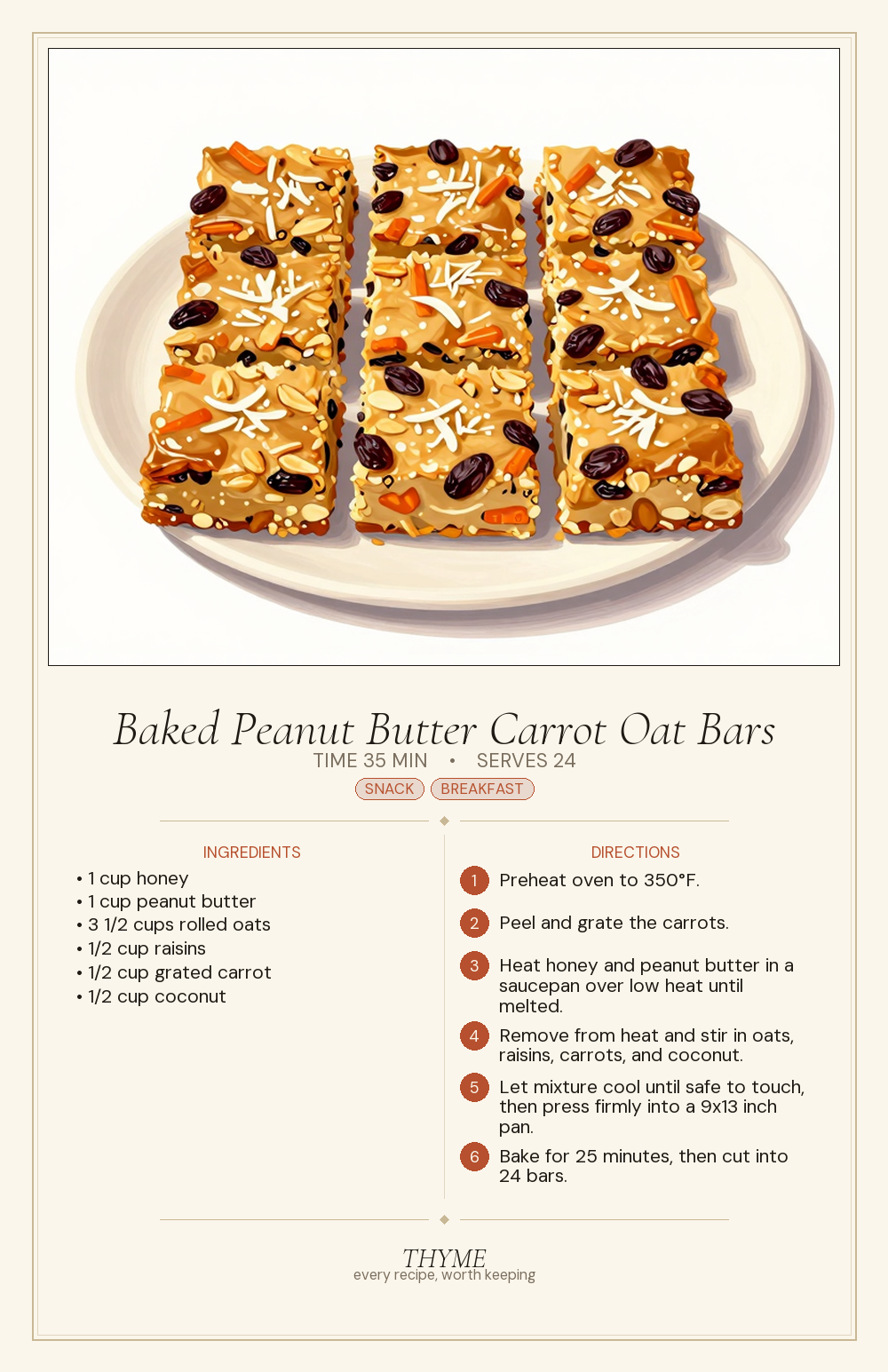 Baked Peanut Butter Carrot Oat Bars