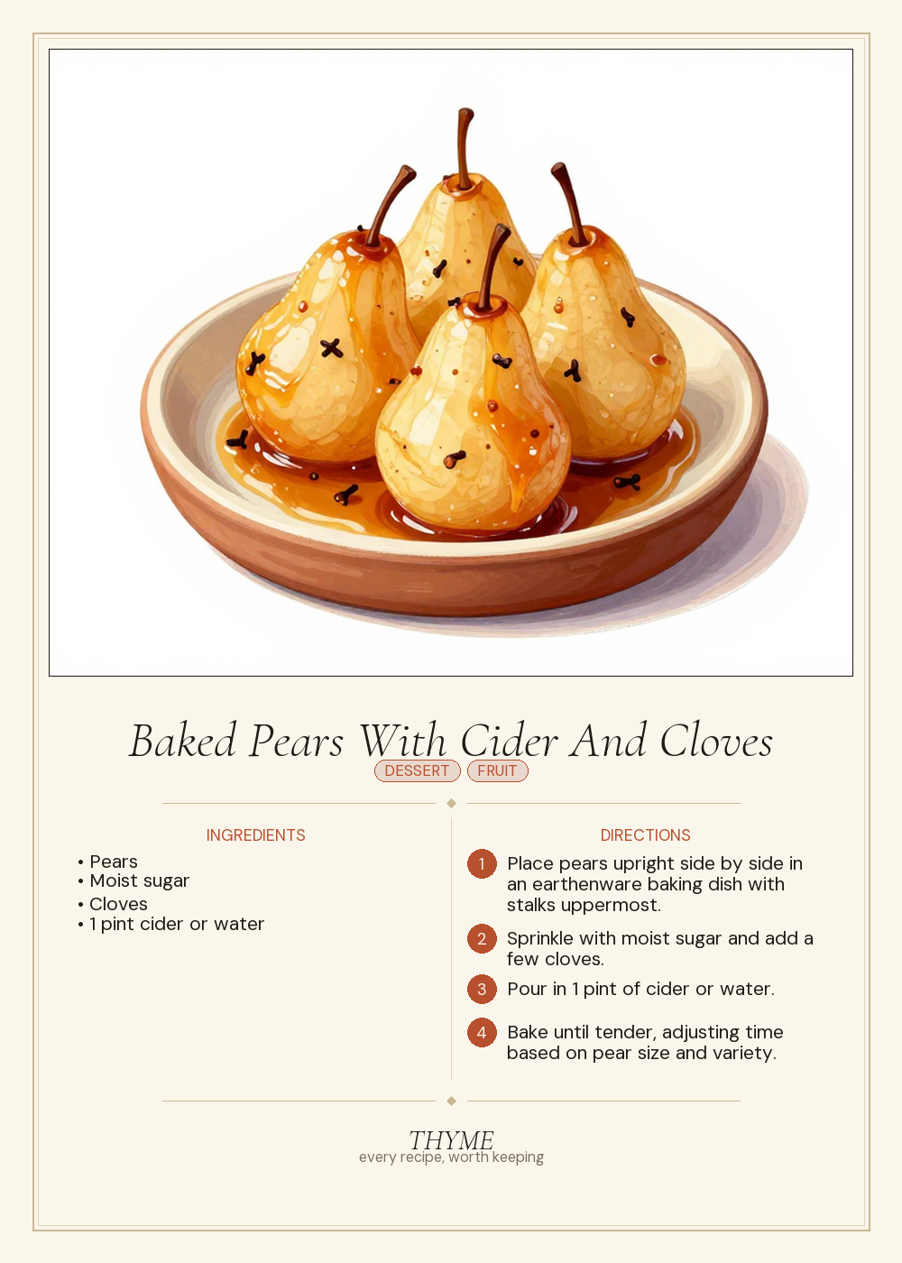 Baked Pears With Cider And Cloves