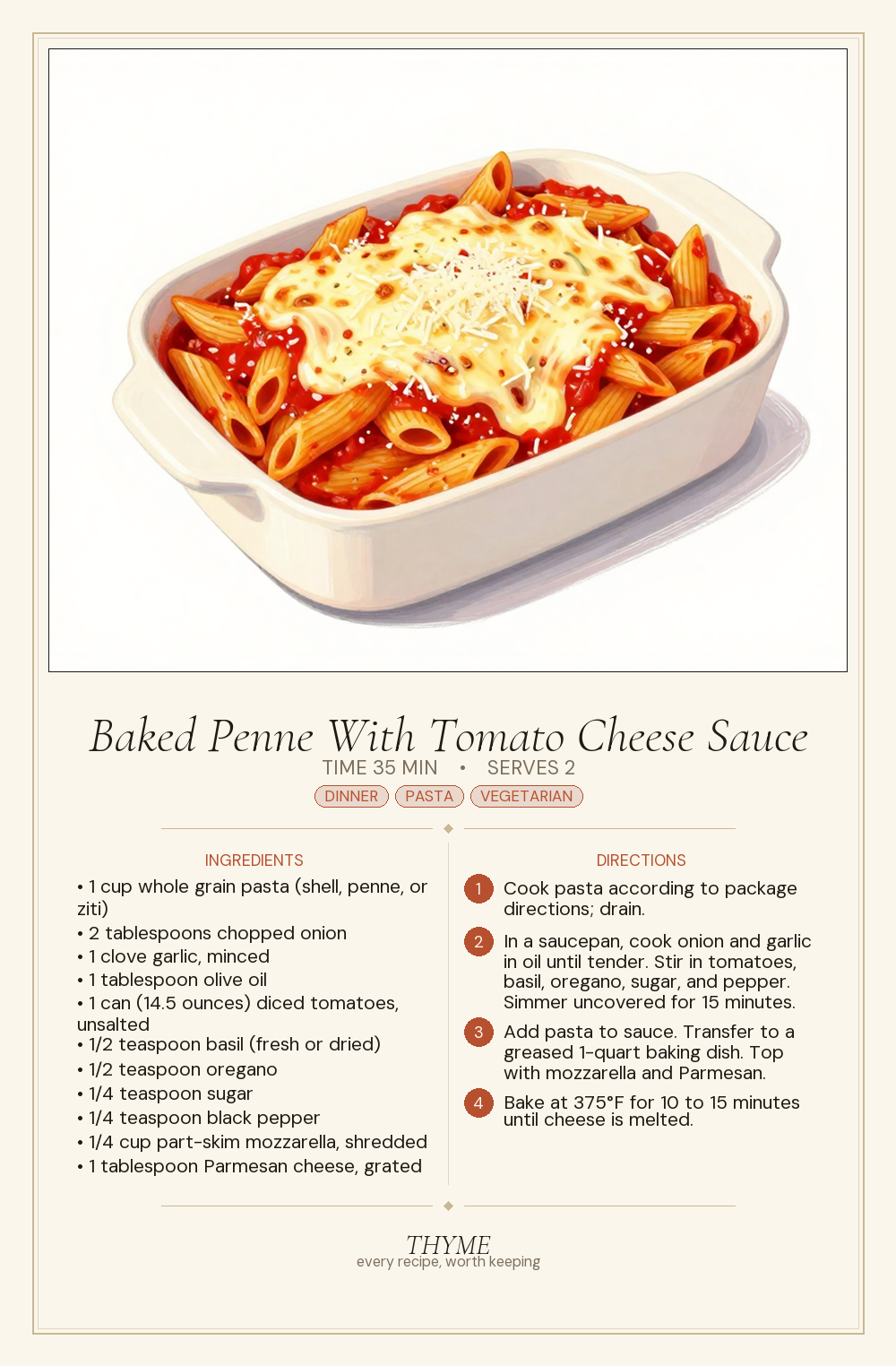 Baked Penne With Tomato Cheese Sauce