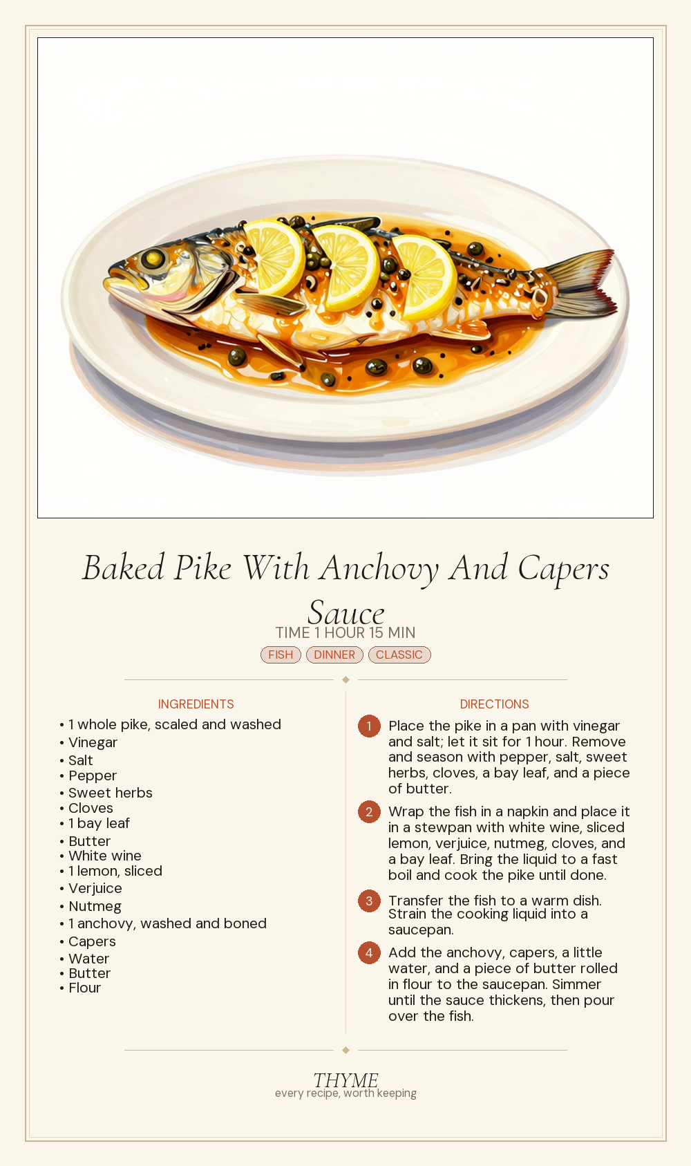 Baked Pike With Anchovy And Capers Sauce
