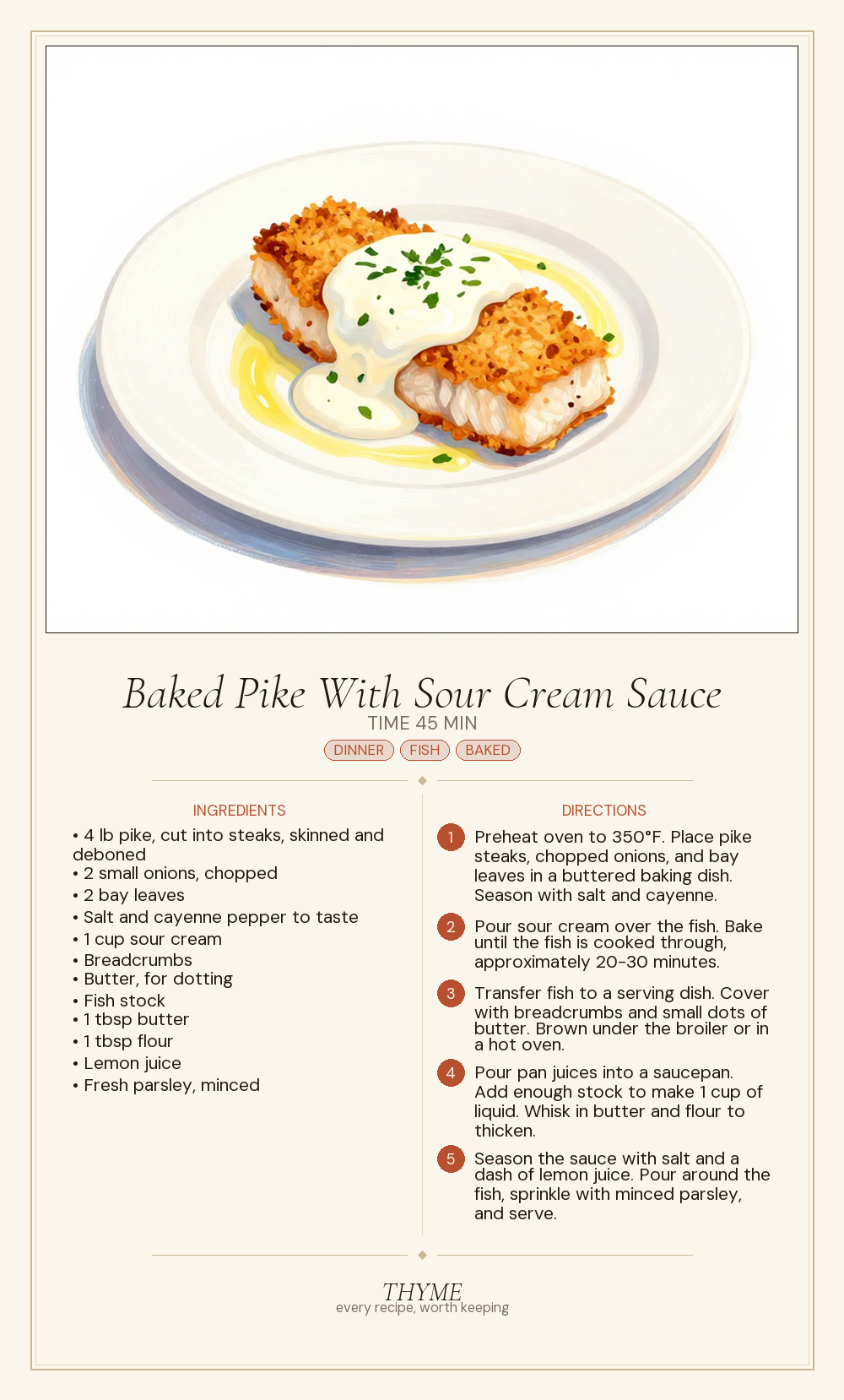 Baked Pike With Sour Cream Sauce