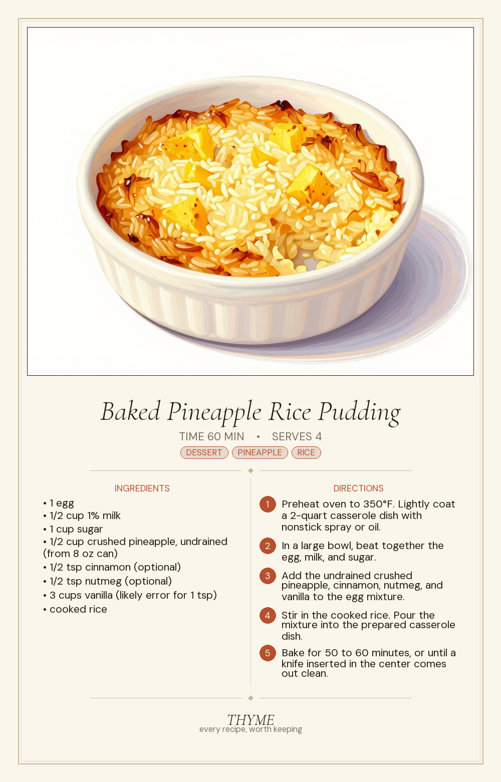 Baked Pineapple Rice Pudding