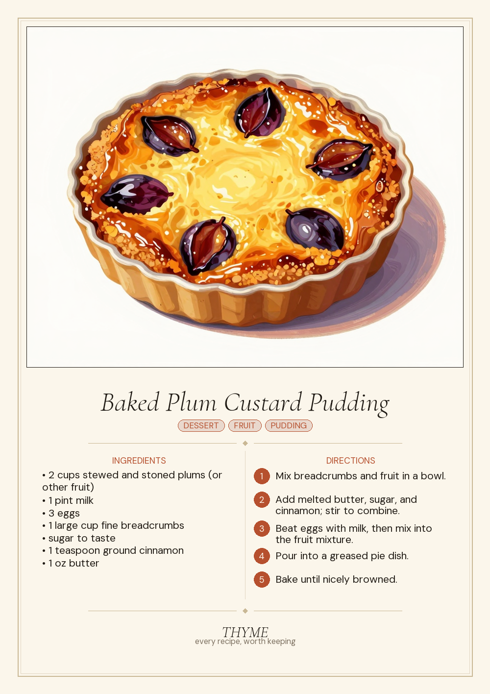 Baked Plum Custard Pudding