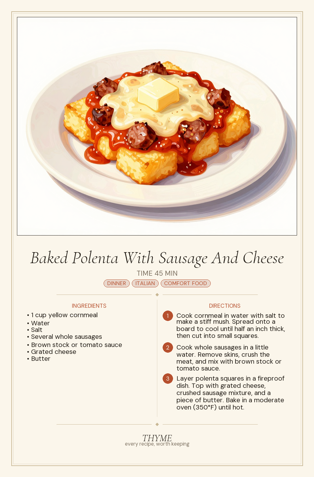 Baked Polenta With Sausage And Cheese