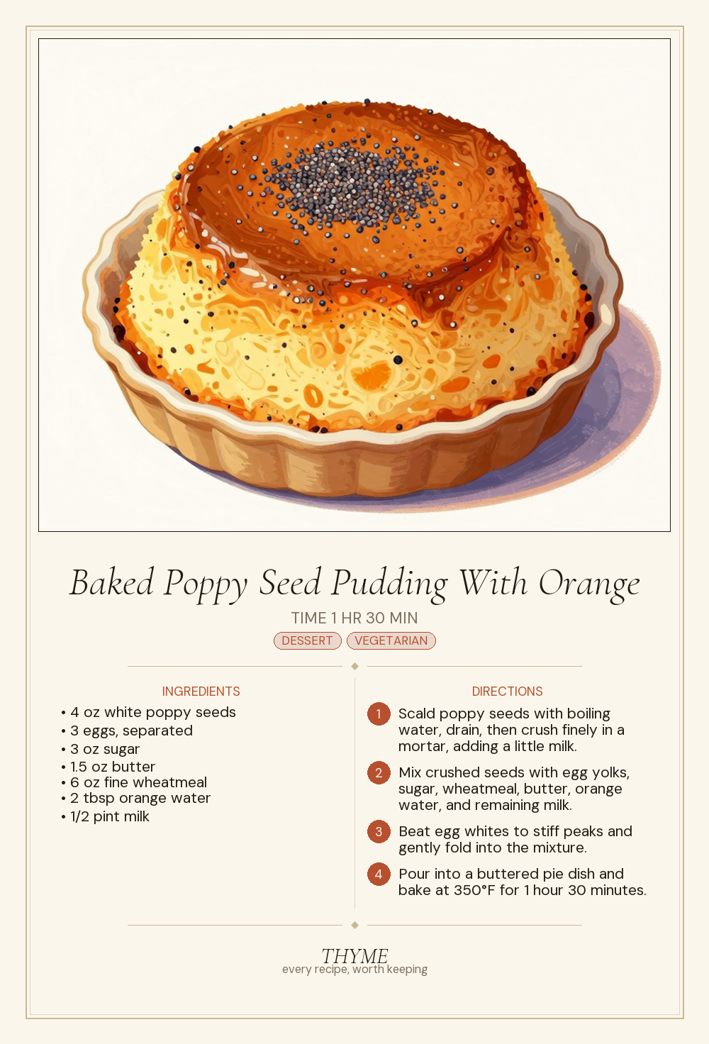 Baked Poppy Seed Pudding With Orange