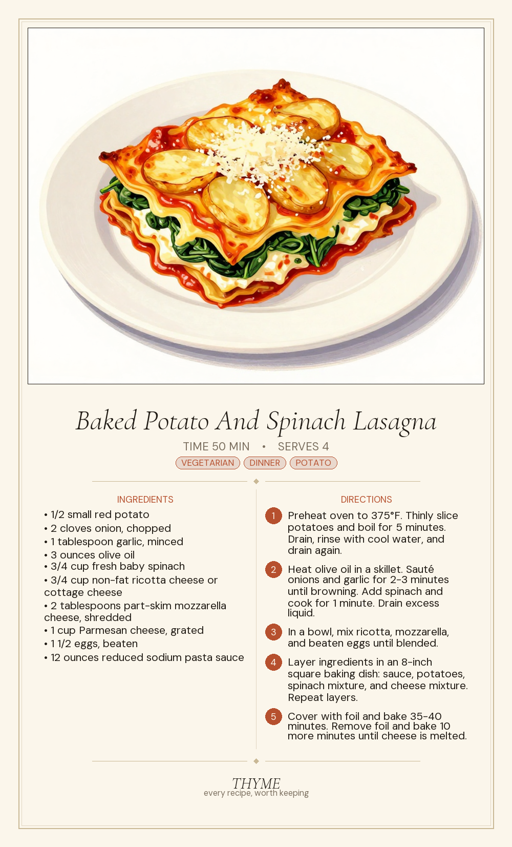 Baked Potato And Spinach Lasagna