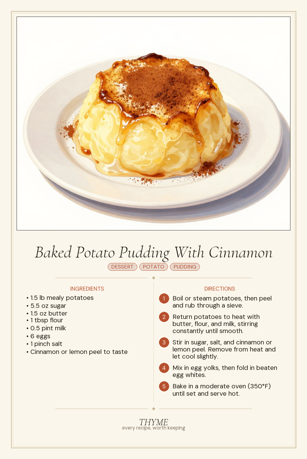 Baked Potato Pudding With Cinnamon