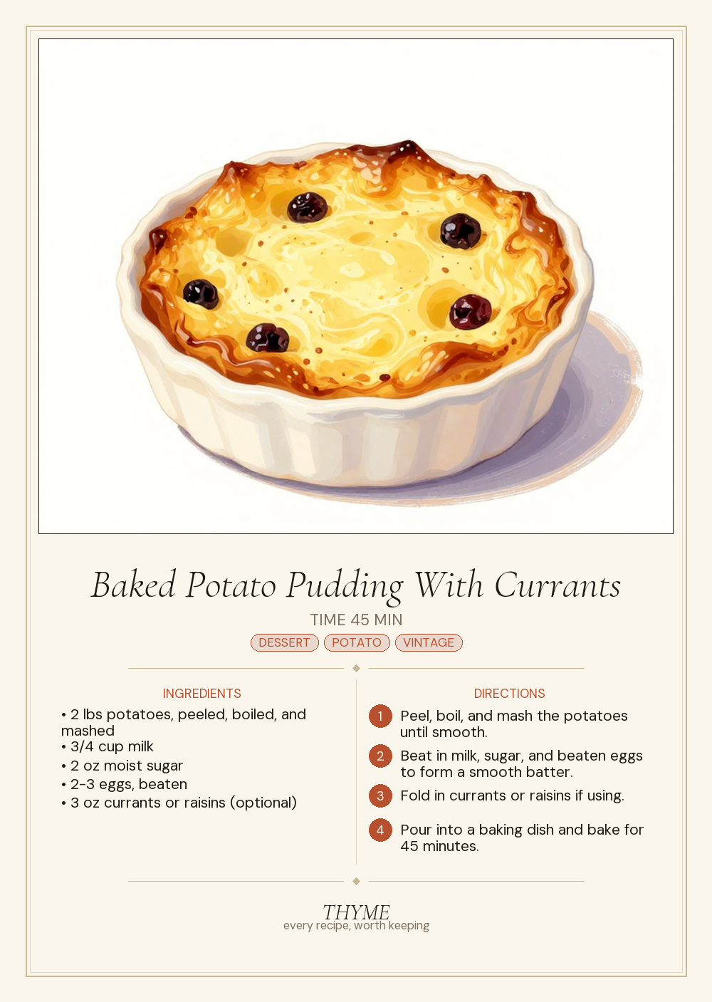 Baked Potato Pudding With Currants