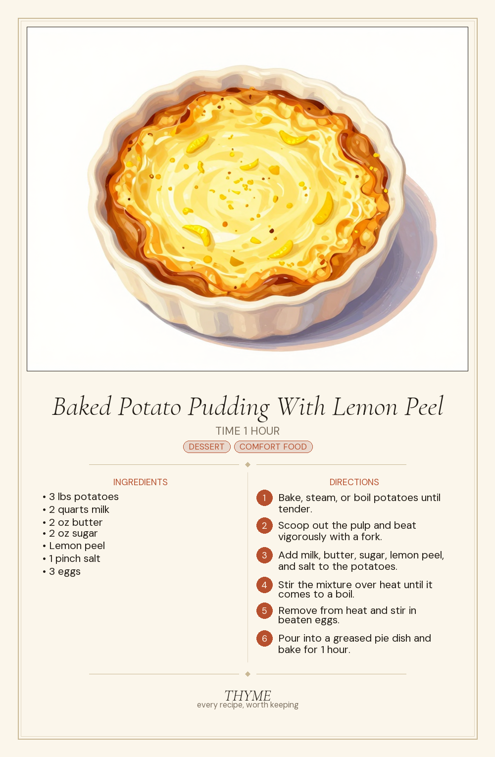 Baked Potato Pudding With Lemon Peel