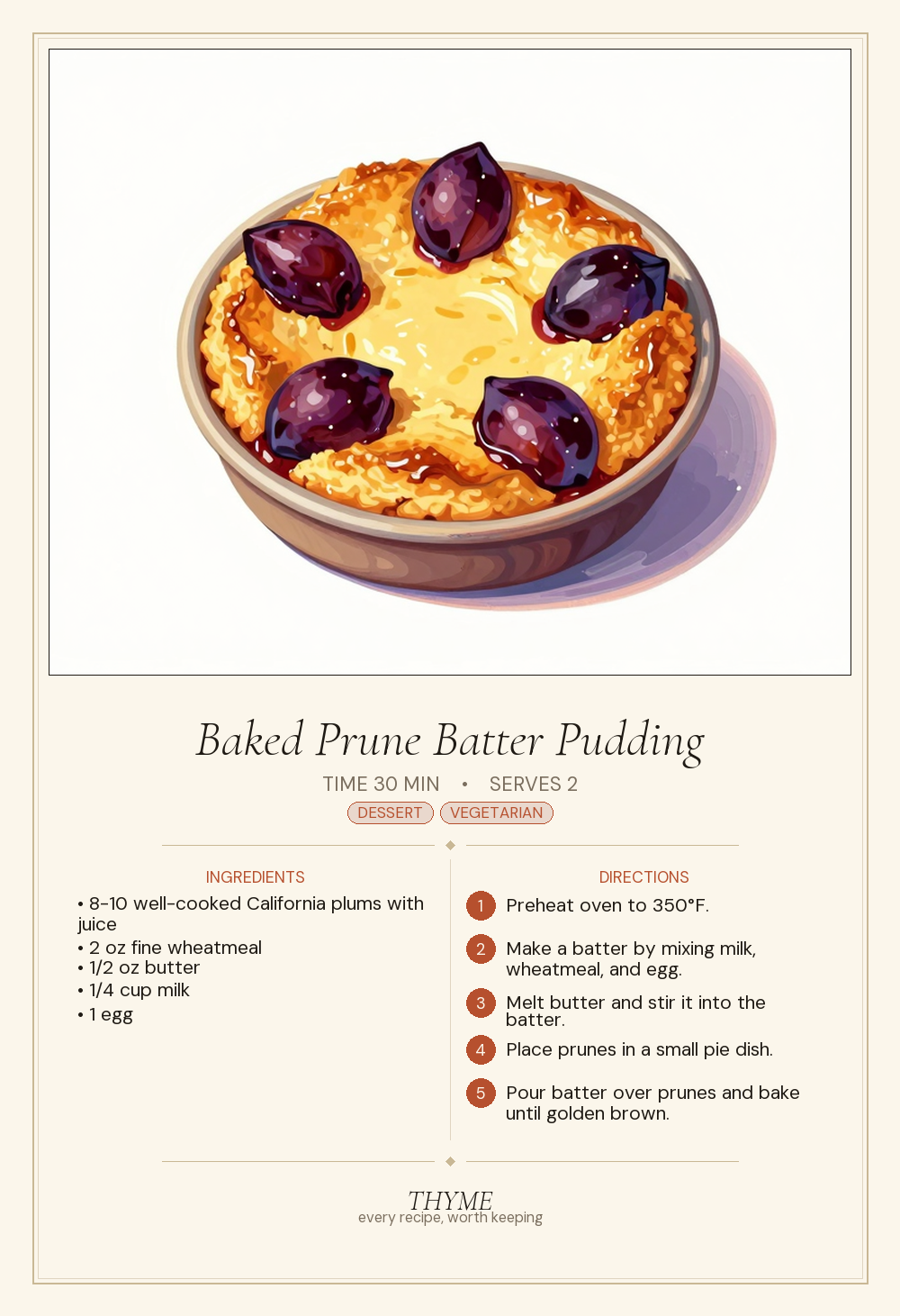 Baked Prune Batter Pudding