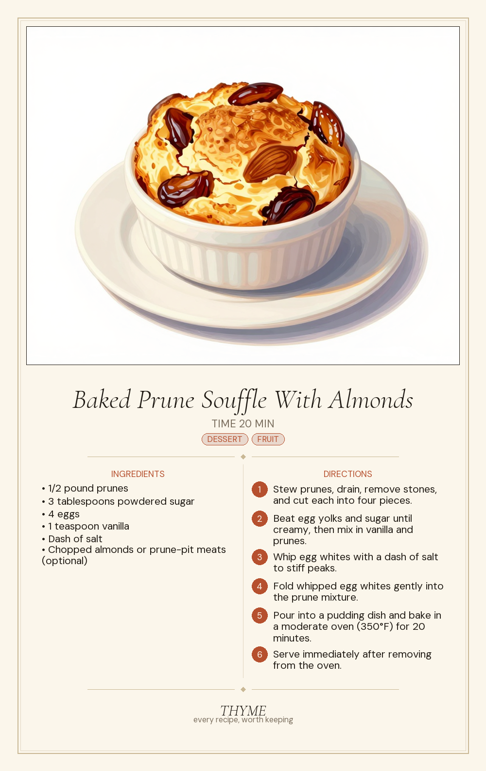 Baked Prune Souffle With Almonds