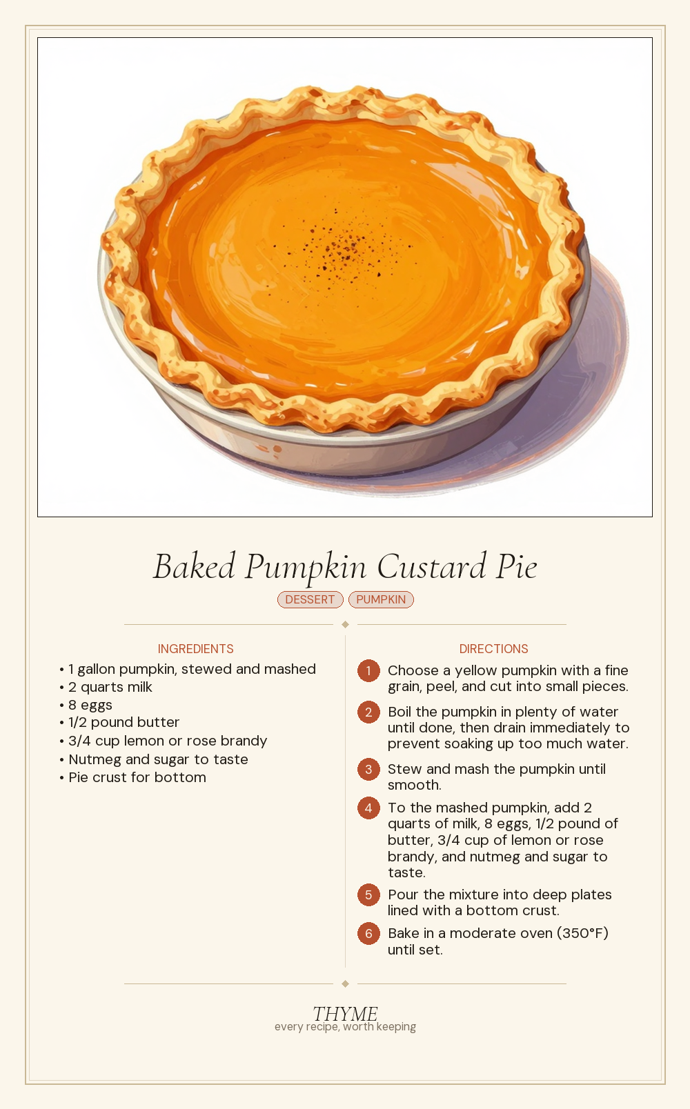 Baked Pumpkin Custard Pie