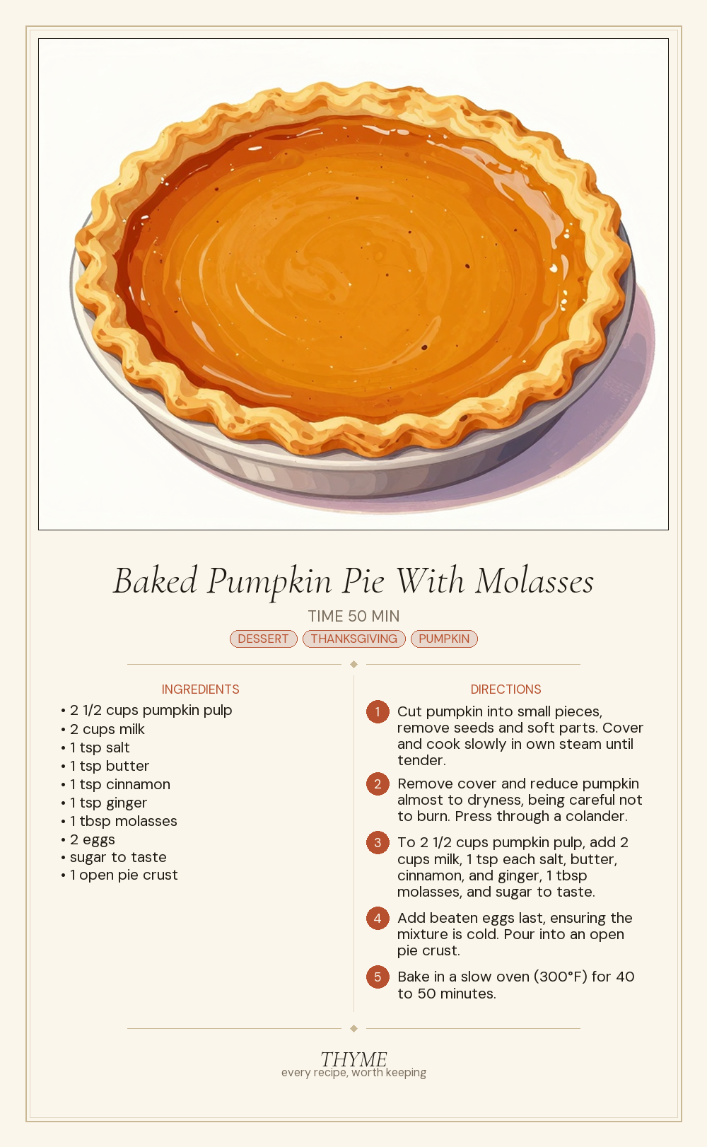 Baked Pumpkin Pie With Molasses