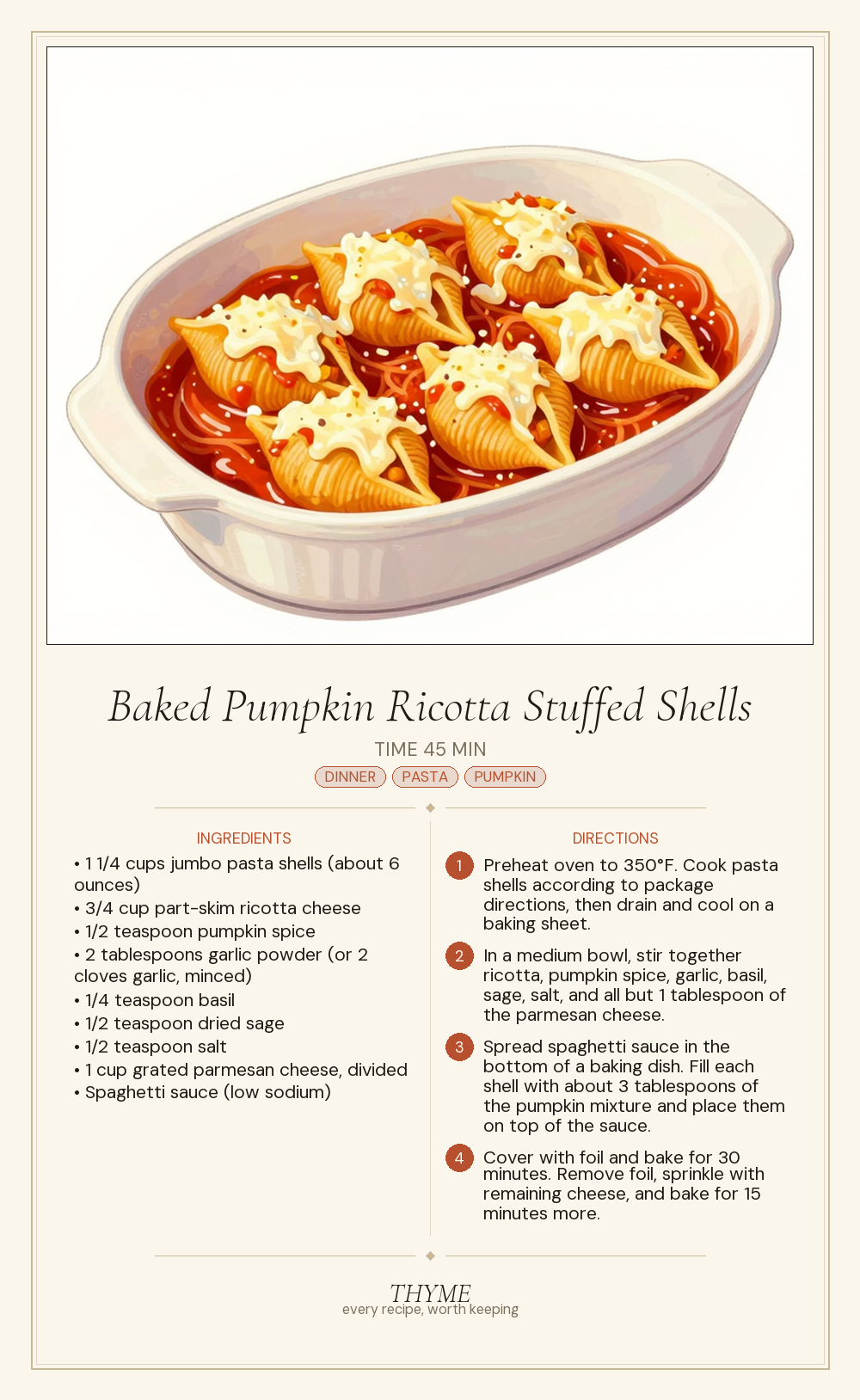 Baked Pumpkin Ricotta Stuffed Shells