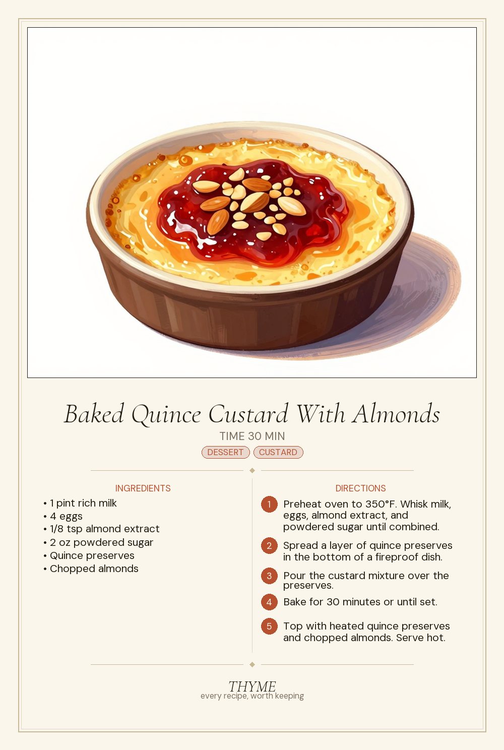 Baked Quince Custard With Almonds