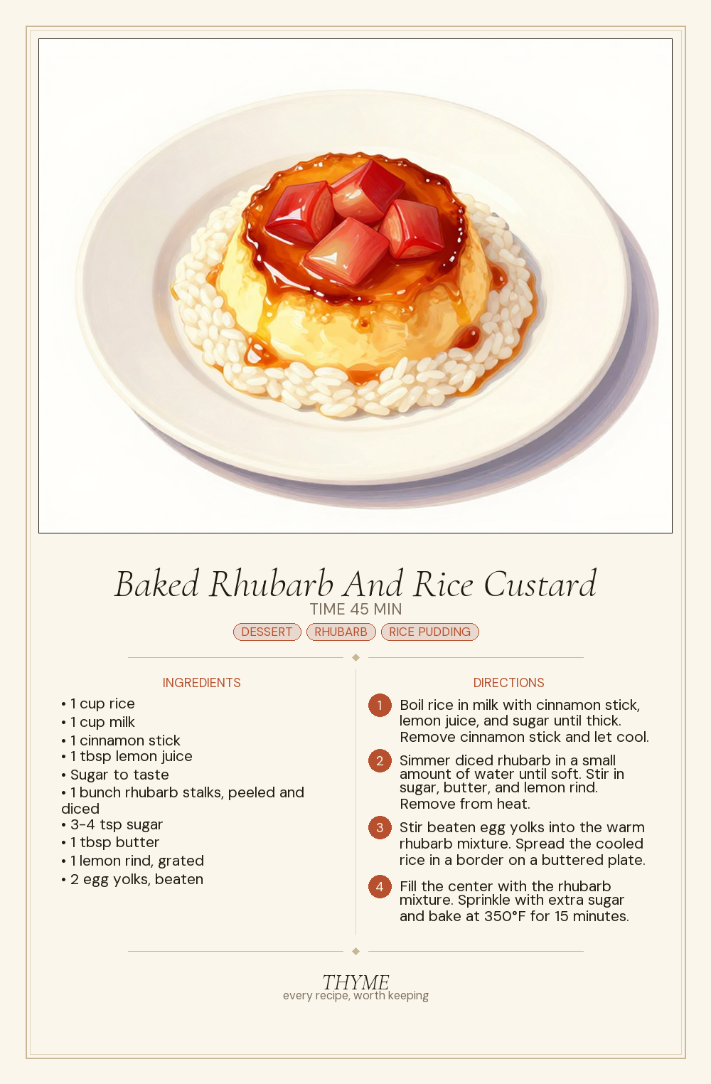 Baked Rhubarb And Rice Custard