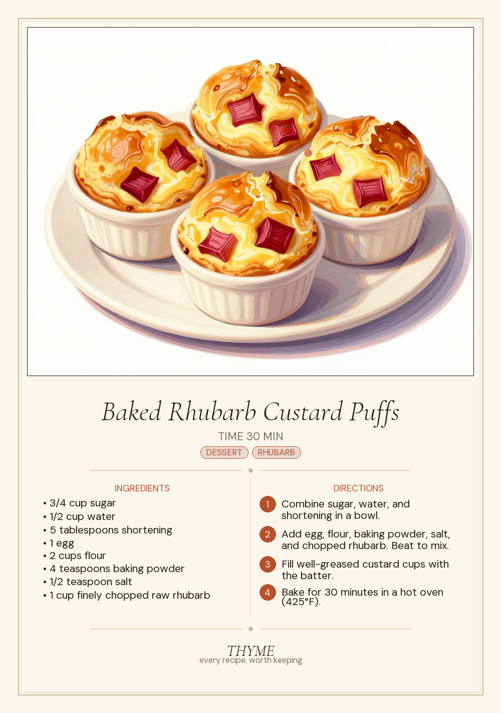 Baked Rhubarb Custard Puffs