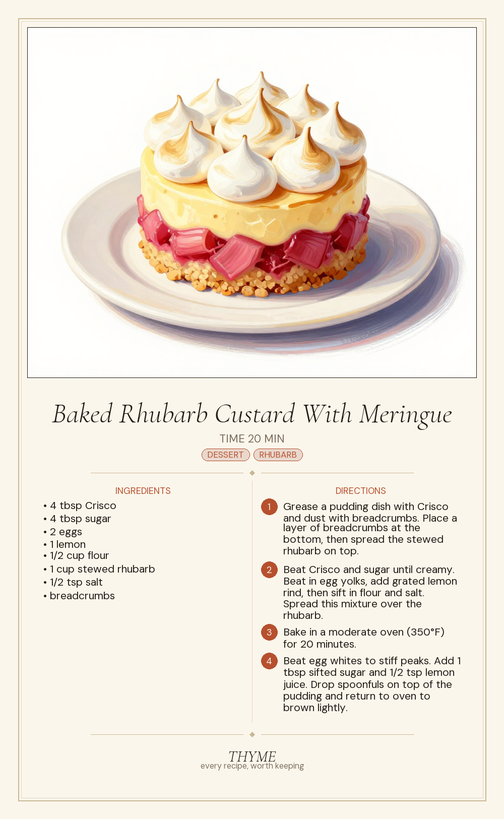 Baked Rhubarb Custard With Meringue