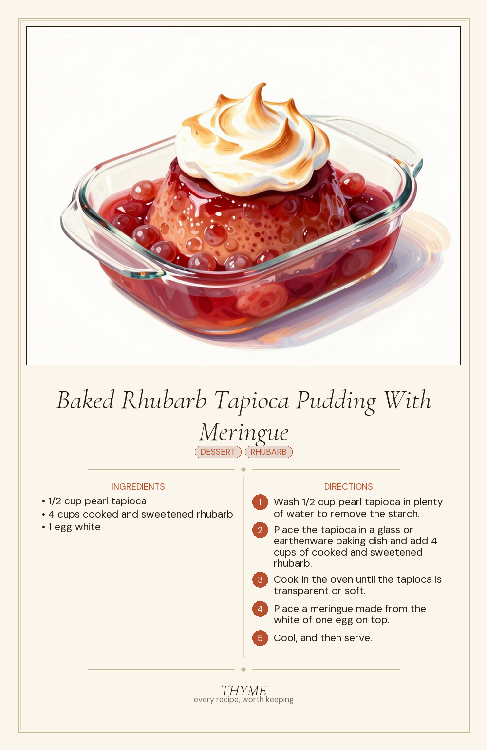 Baked Rhubarb Tapioca Pudding With Meringue