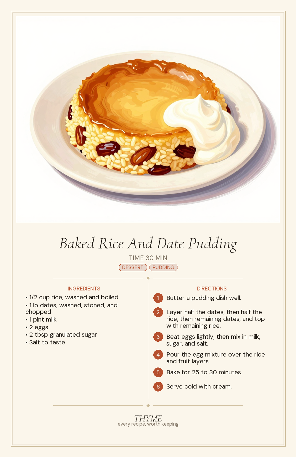 Baked Rice And Date Pudding
