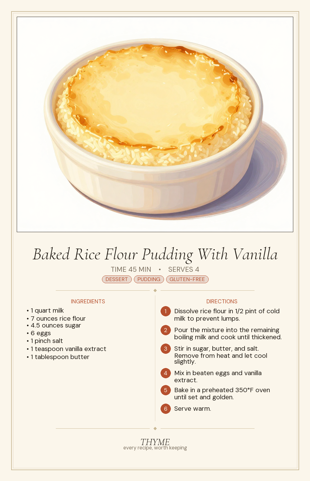 Baked Rice Flour Pudding With Vanilla