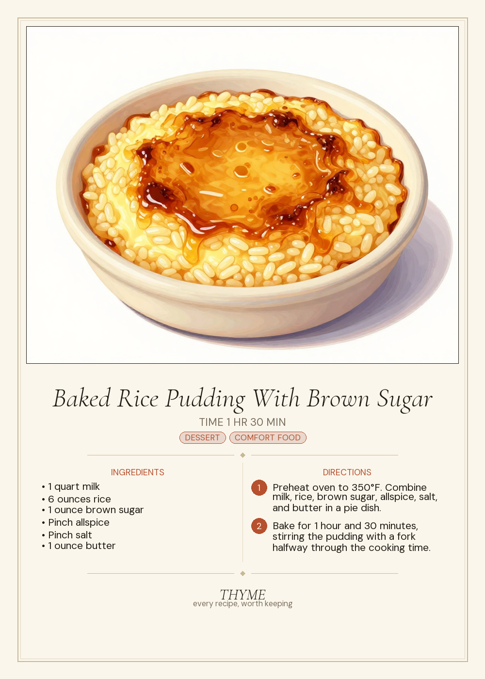Baked Rice Pudding With Brown Sugar