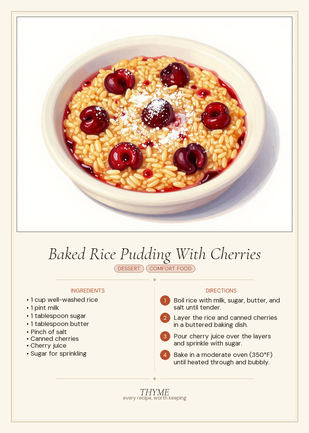 Baked Rice Pudding With Cherries