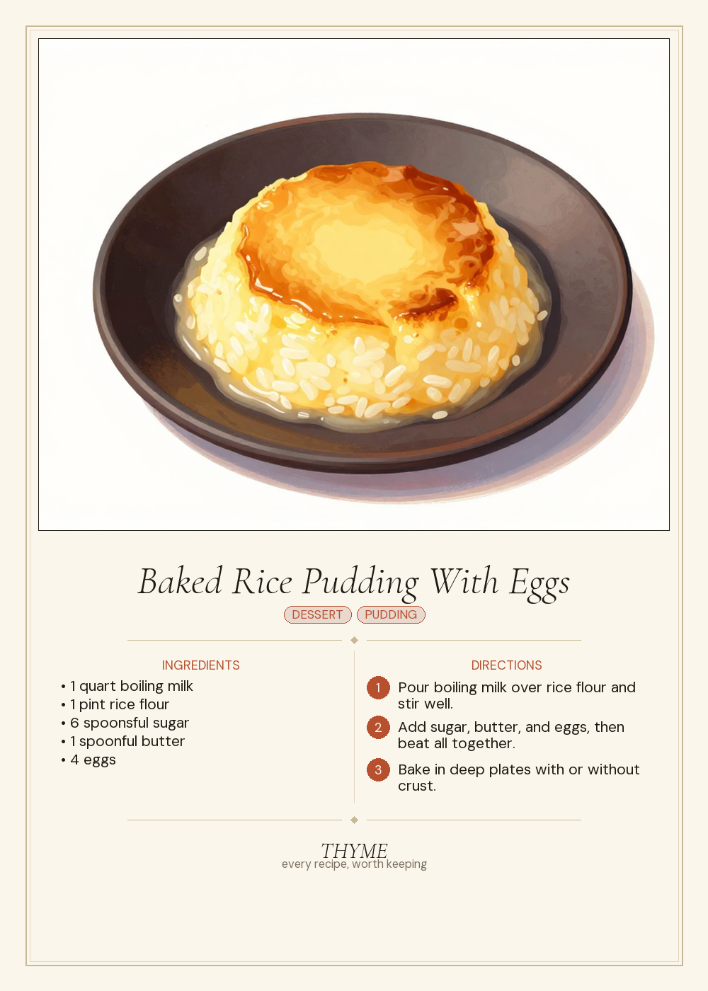Baked Rice Pudding With Eggs