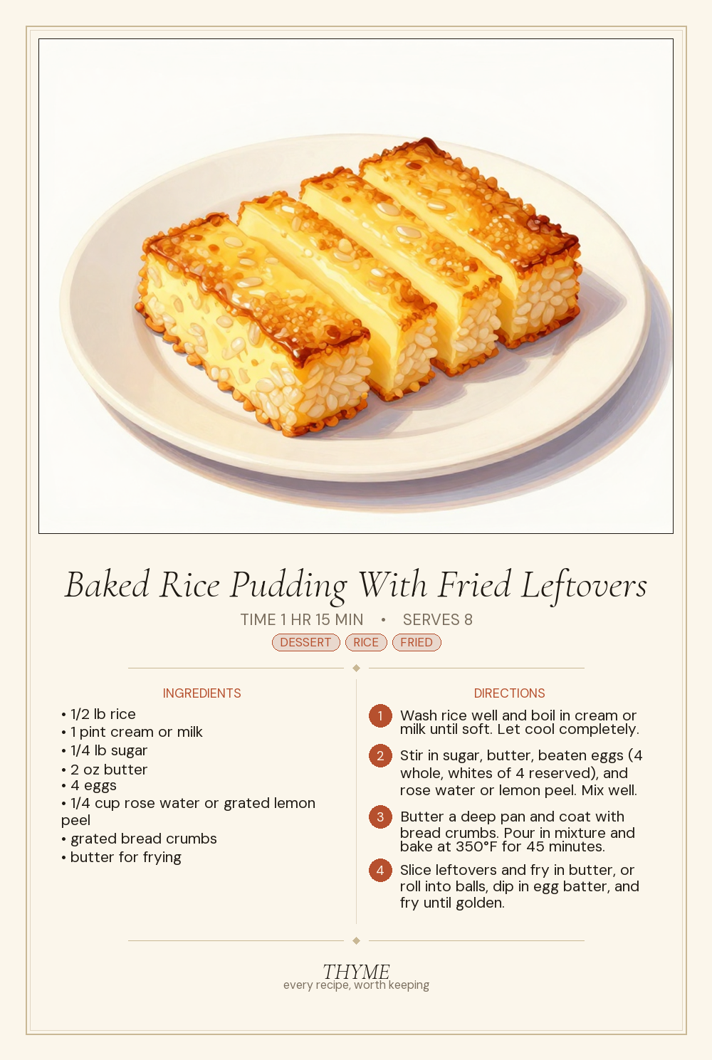 Baked Rice Pudding With Fried Leftovers
