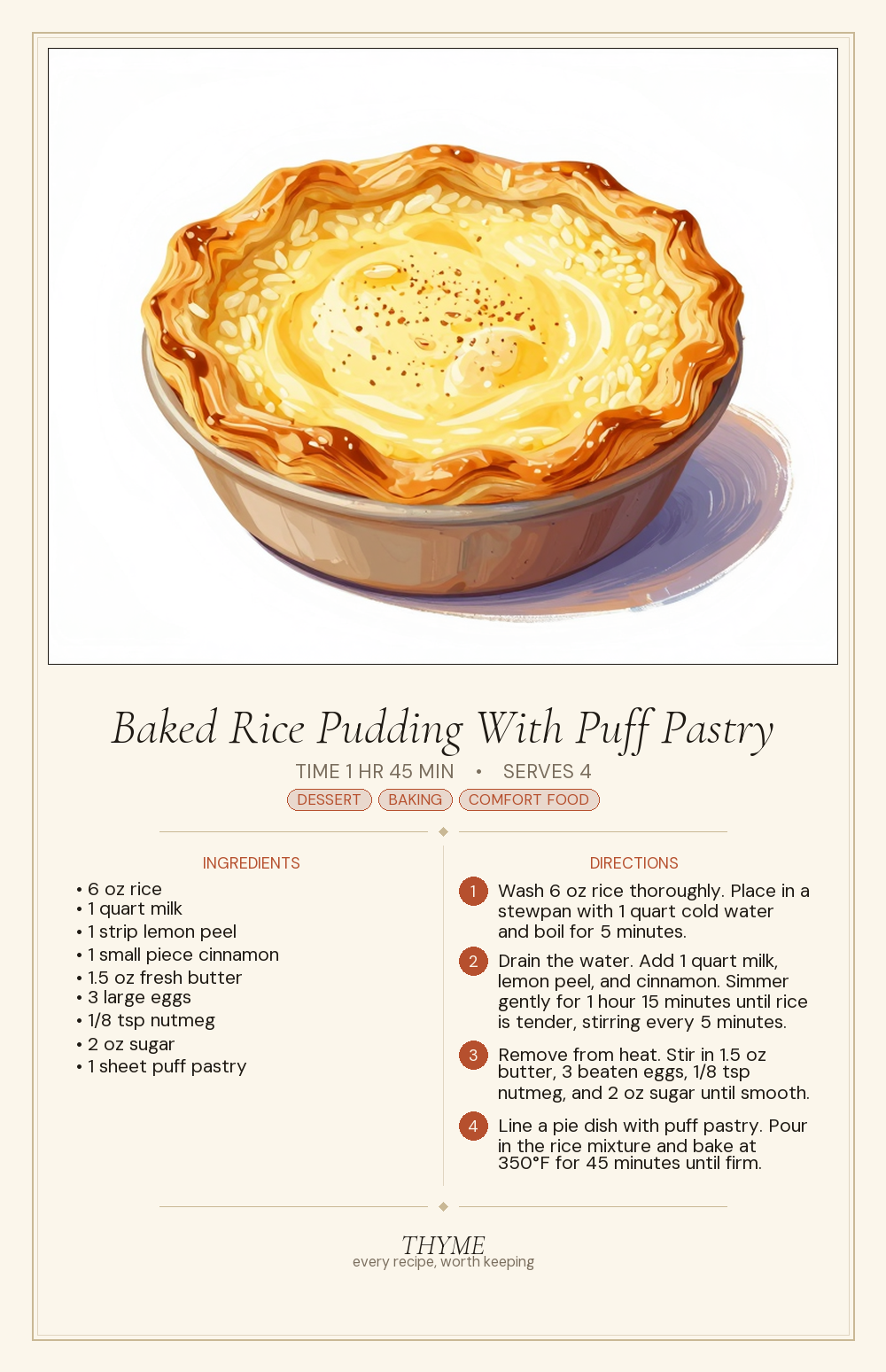 Baked Rice Pudding With Puff Pastry