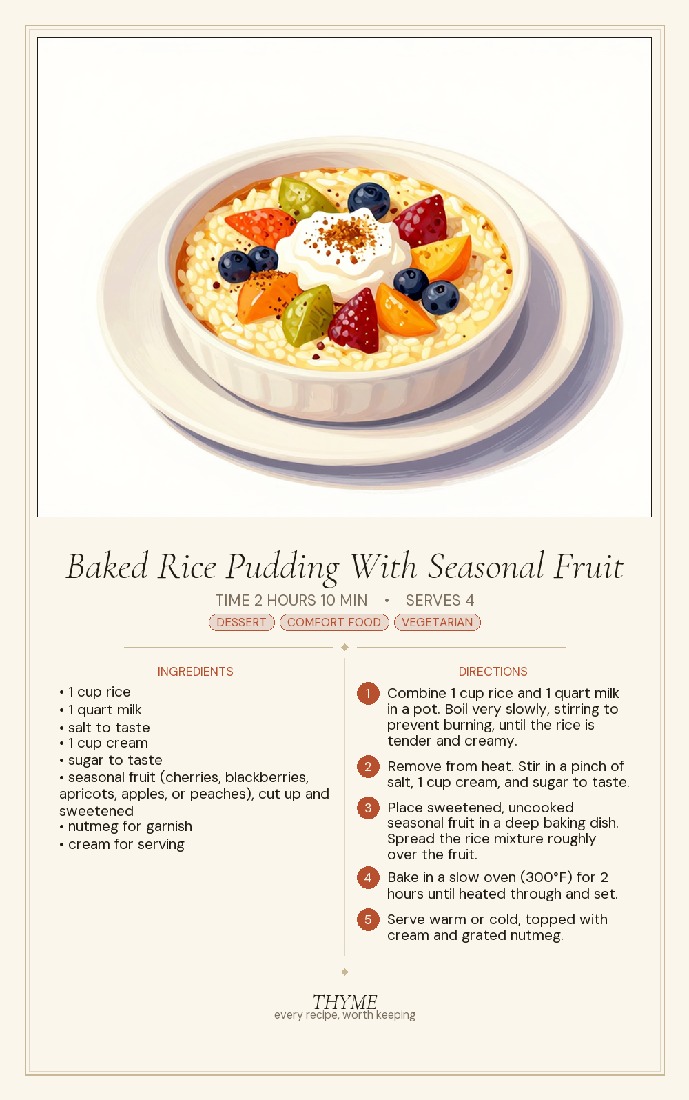 Baked Rice Pudding With Seasonal Fruit