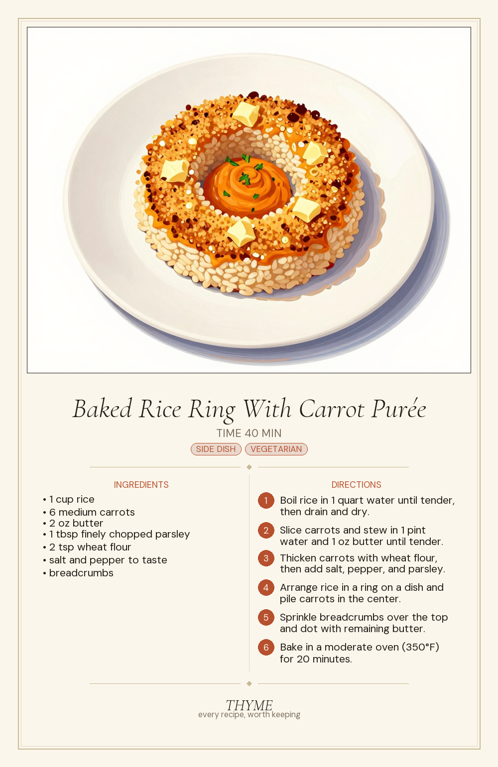 Baked Rice Ring With Carrot Purée