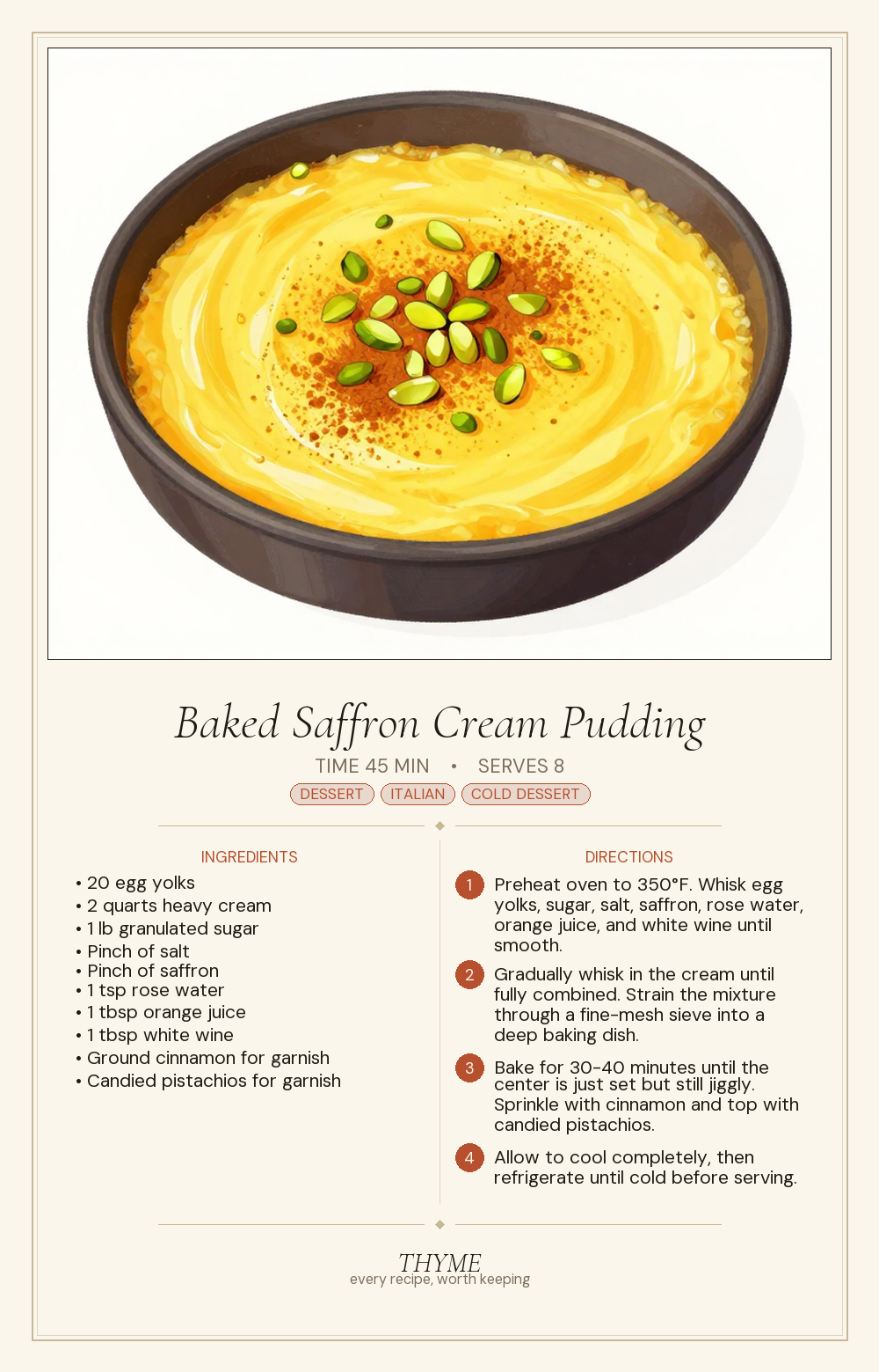 Baked Saffron Cream Pudding