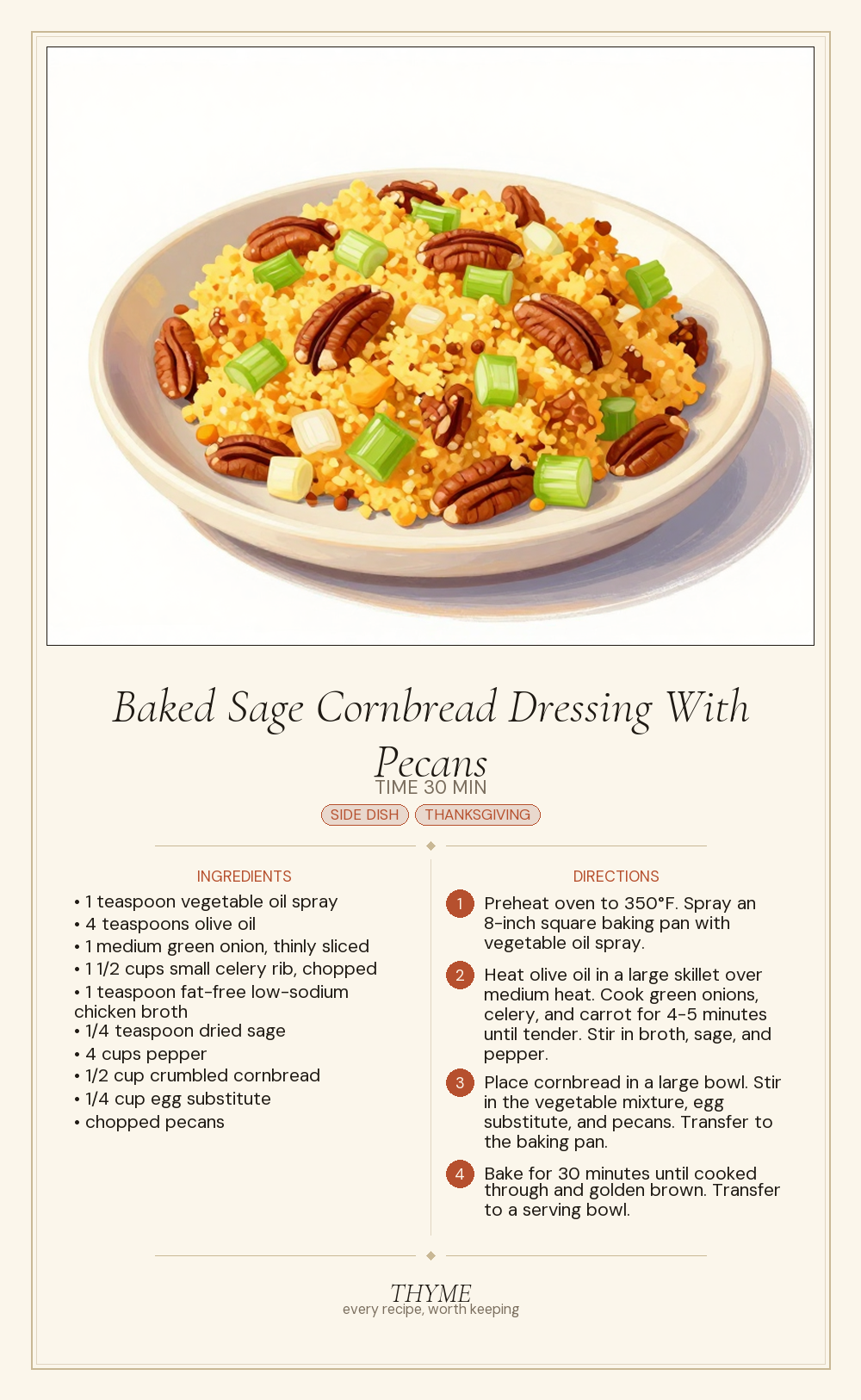 Baked Sage Cornbread Dressing With Pecans