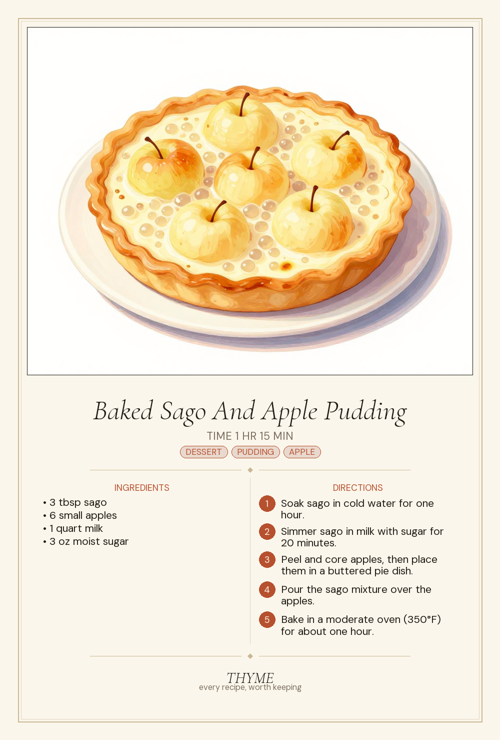 Baked Sago And Apple Pudding