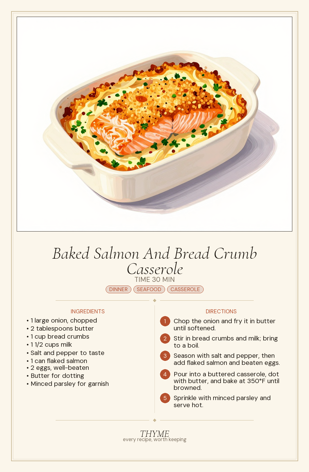 Baked Salmon And Bread Crumb Casserole