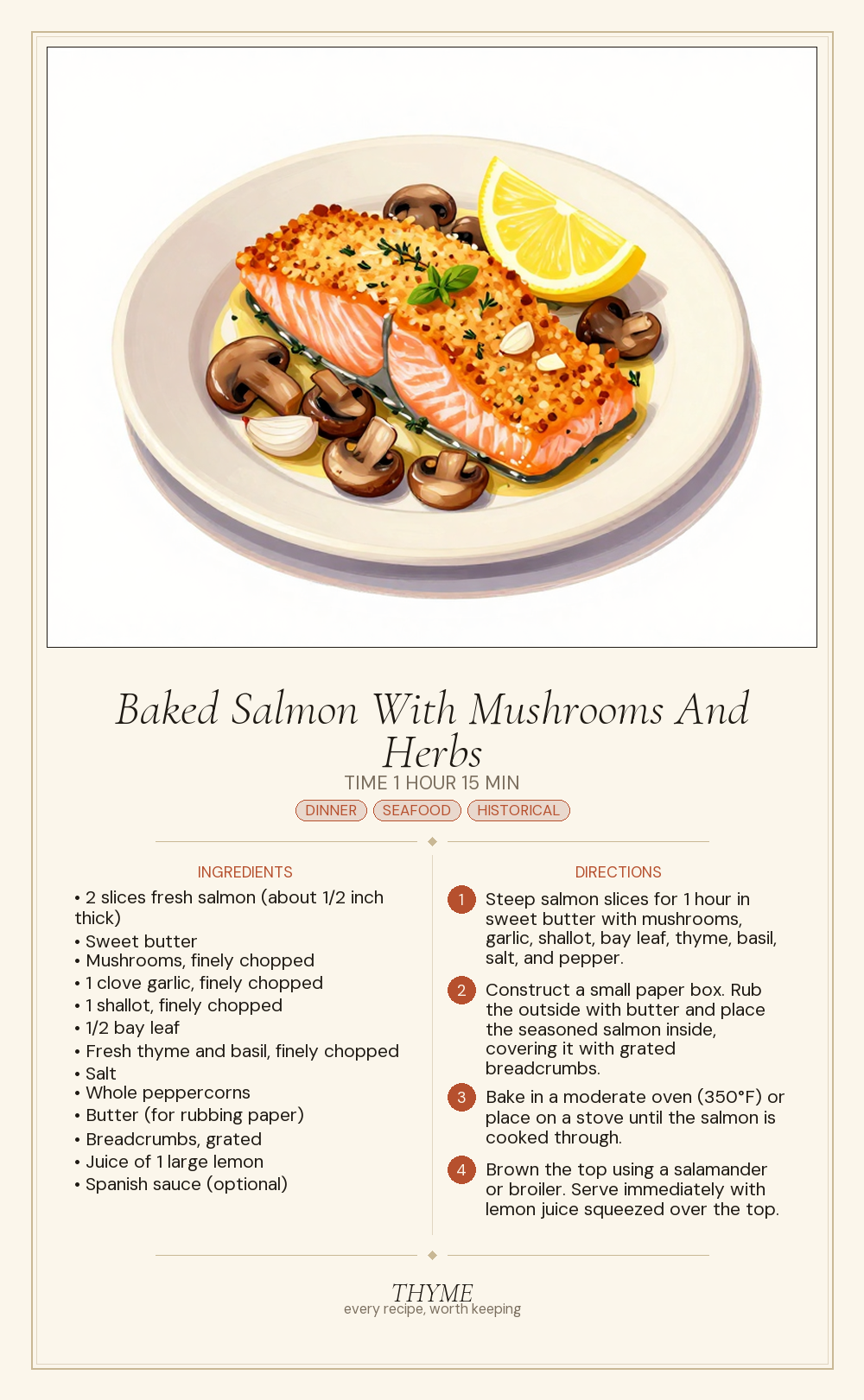 Baked Salmon With Mushrooms And Herbs