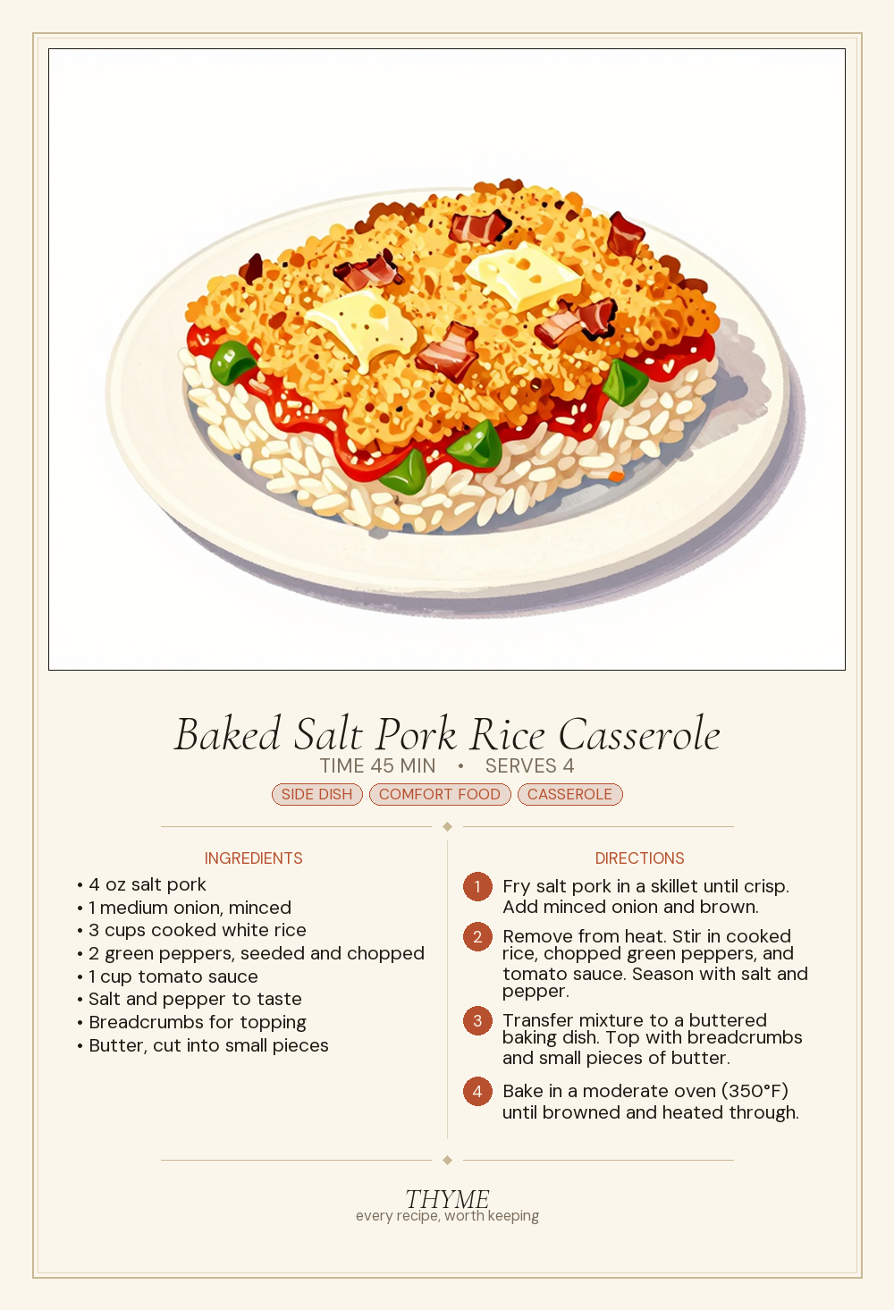 Baked Salt Pork Rice Casserole