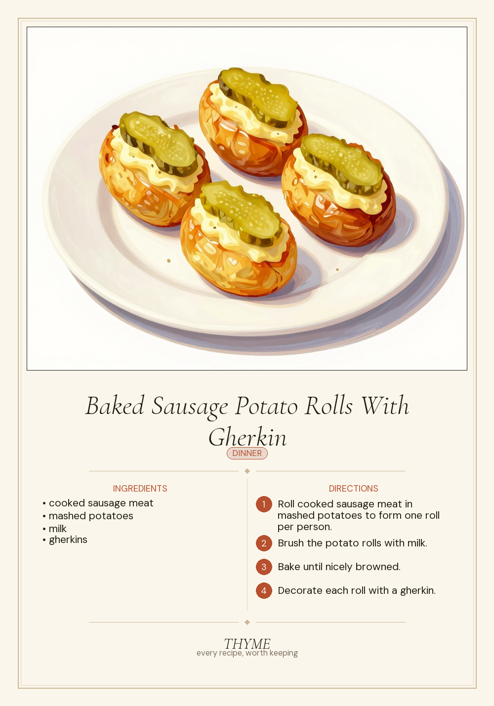 Baked Sausage Potato Rolls With Gherkin