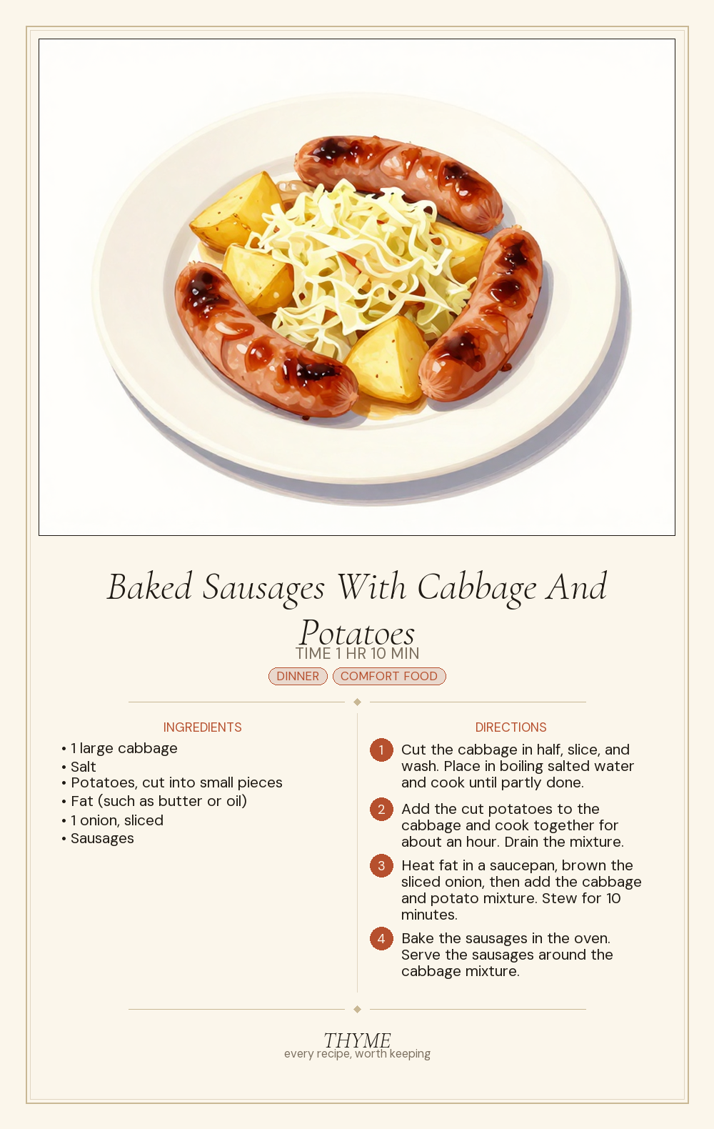 Baked Sausages With Cabbage And Potatoes