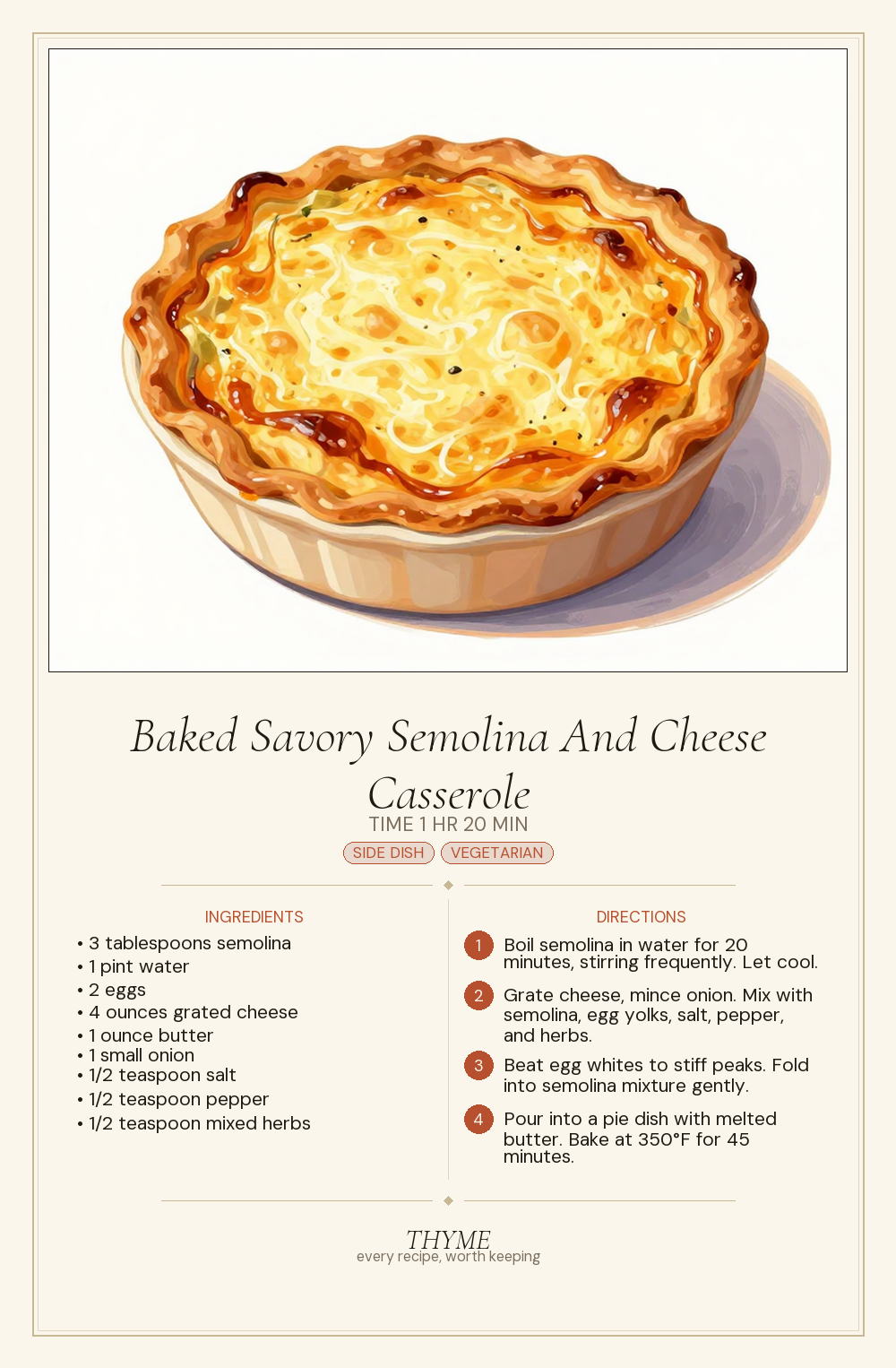 Baked Savory Semolina And Cheese Casserole