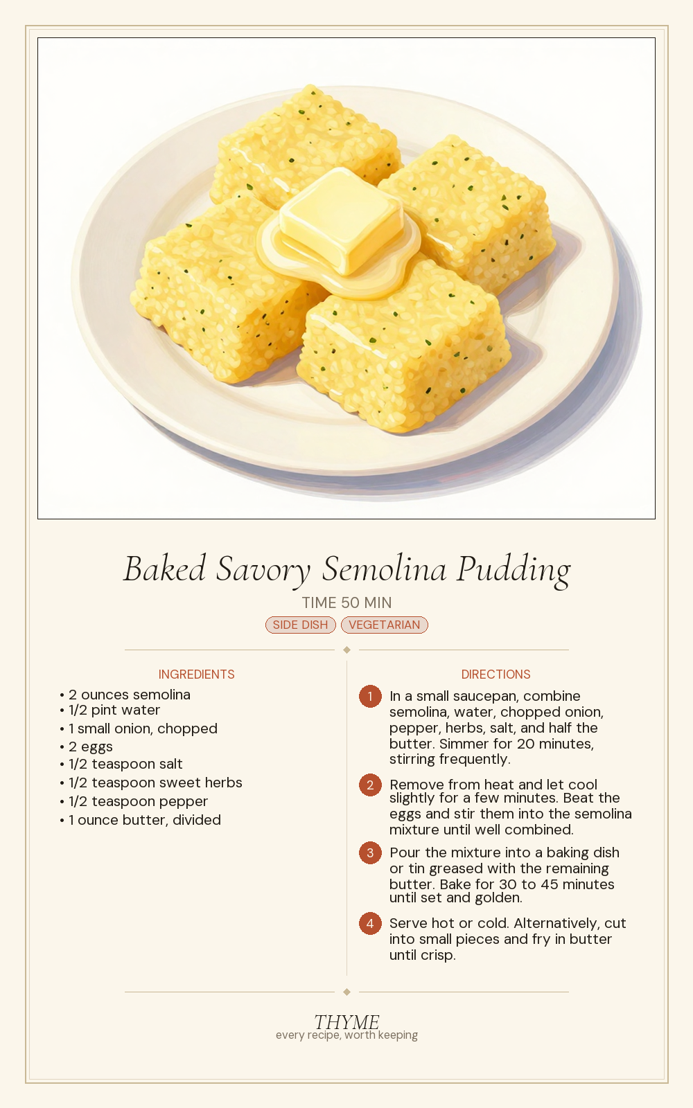 Baked Savory Semolina Pudding