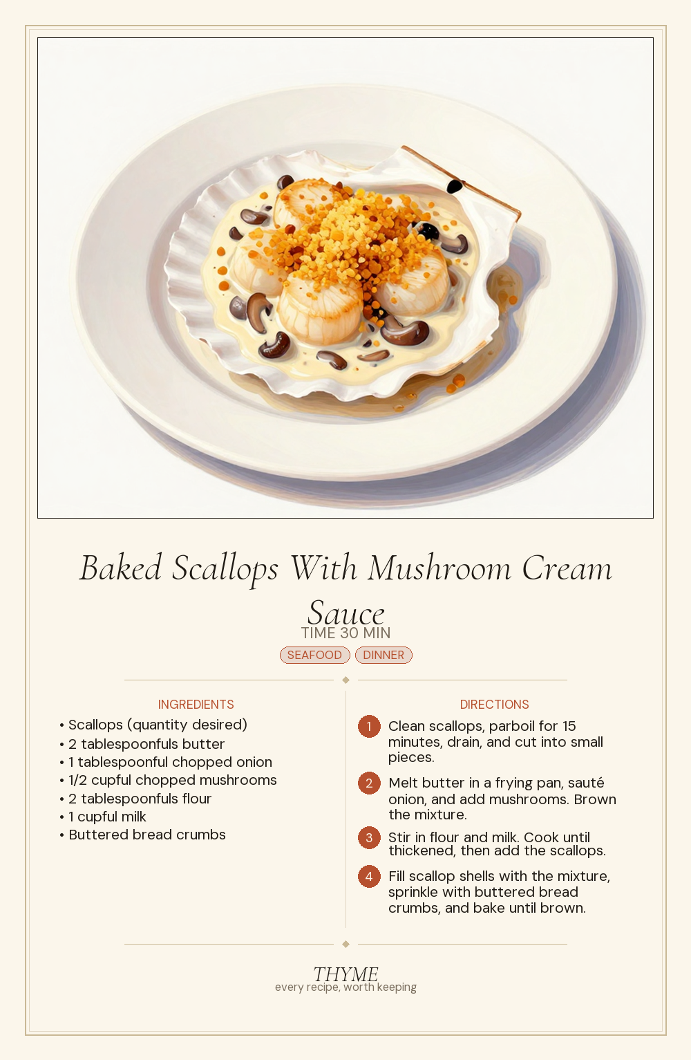 Baked Scallops With Mushroom Cream Sauce
