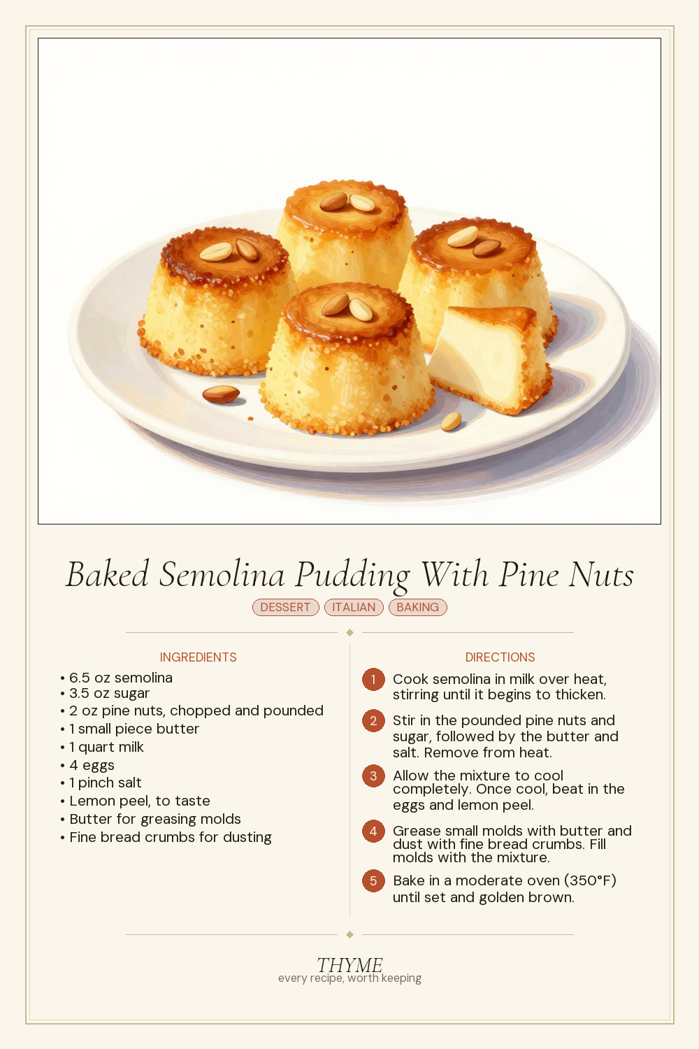 Baked Semolina Pudding With Pine Nuts