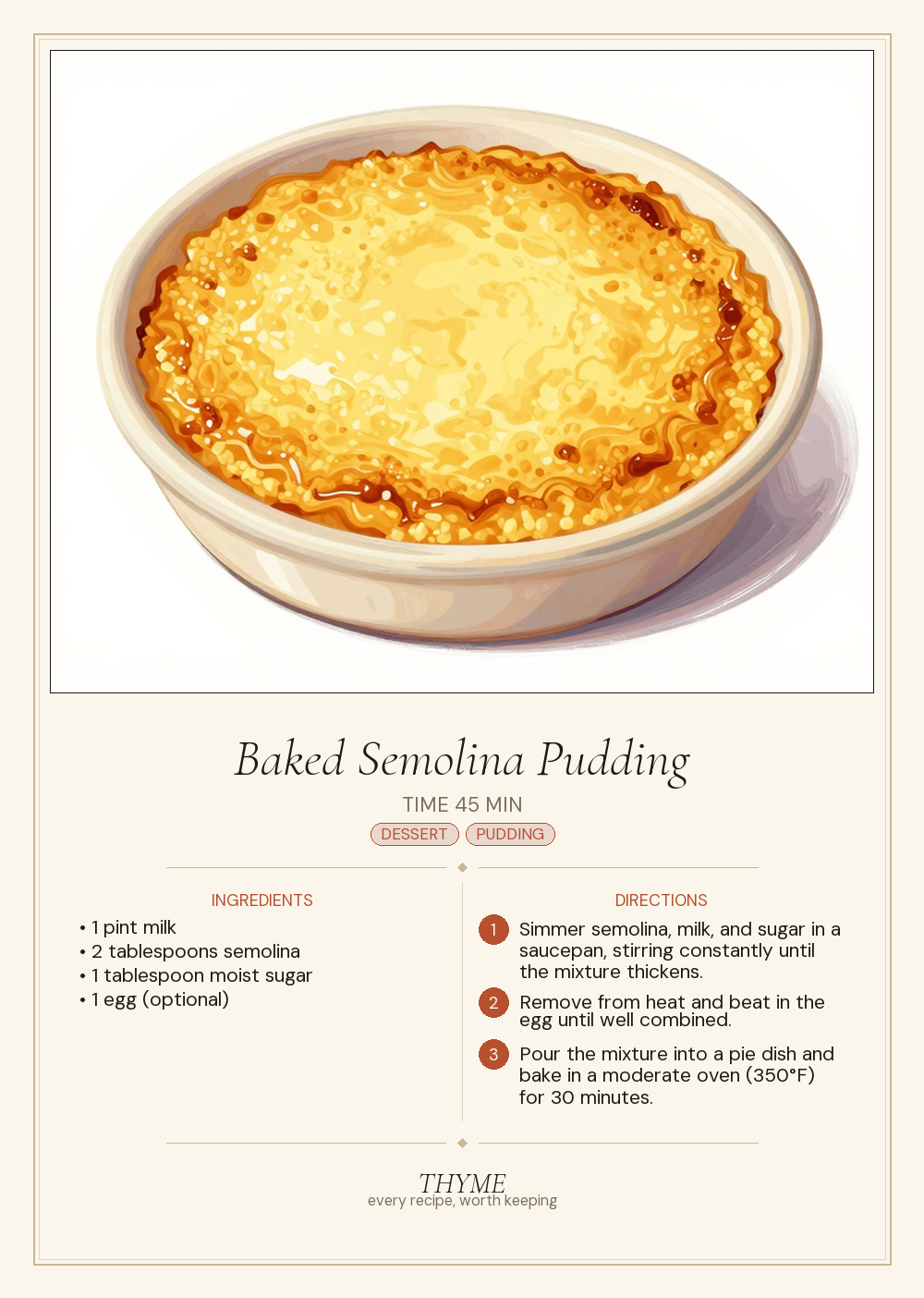 Baked Semolina Pudding