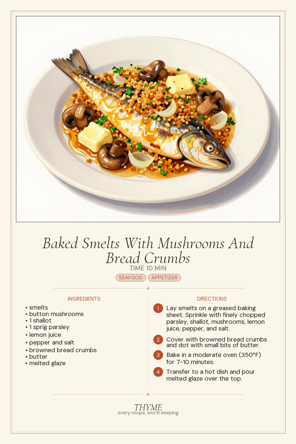 Baked Smelts With Mushrooms And Bread Crumbs