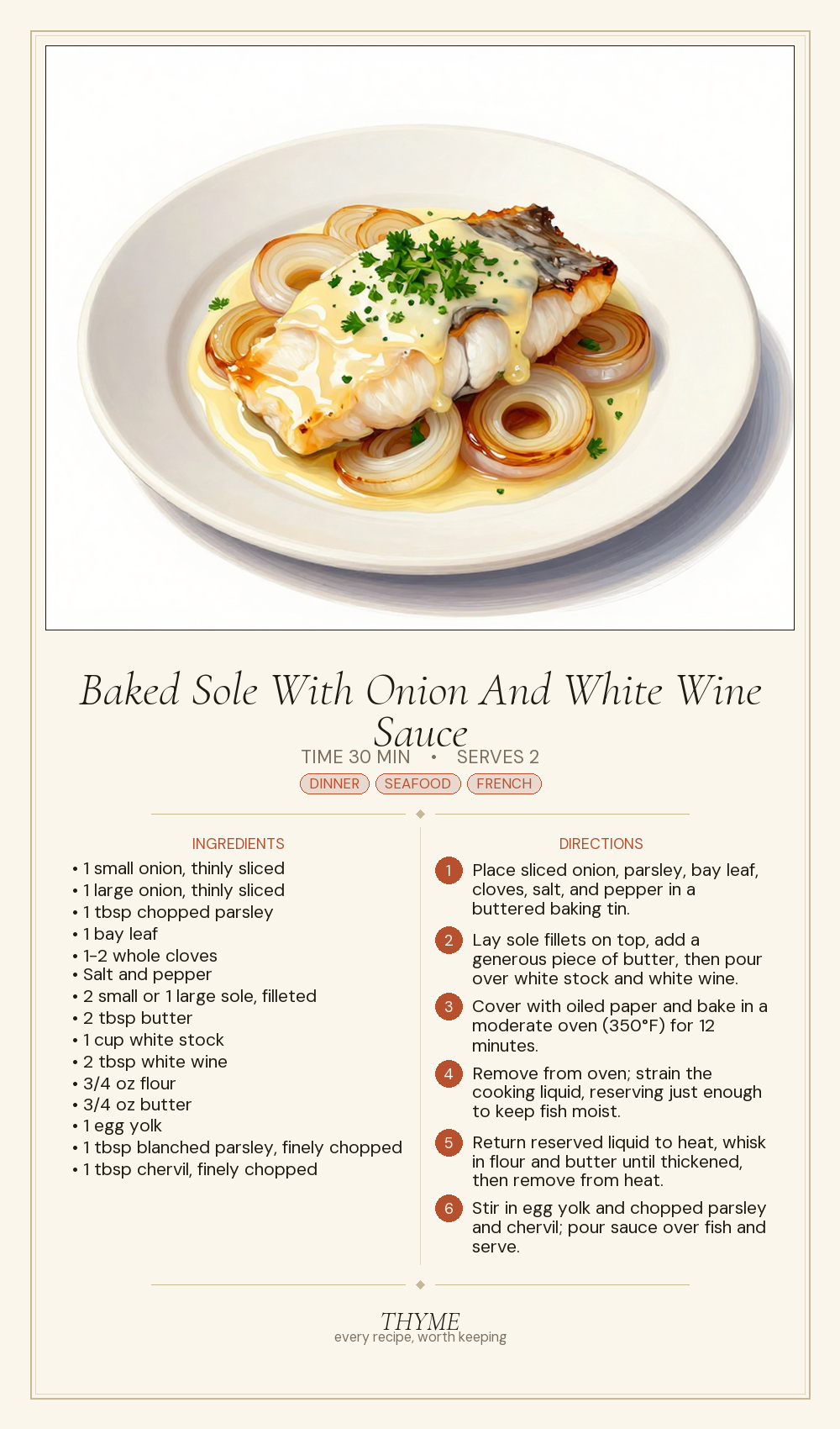 Baked Sole With Onion And White Wine Sauce