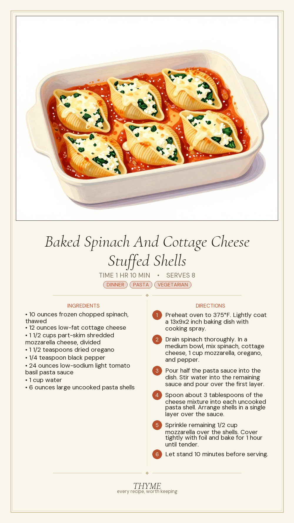 Baked Spinach And Cottage Cheese Stuffed Shells