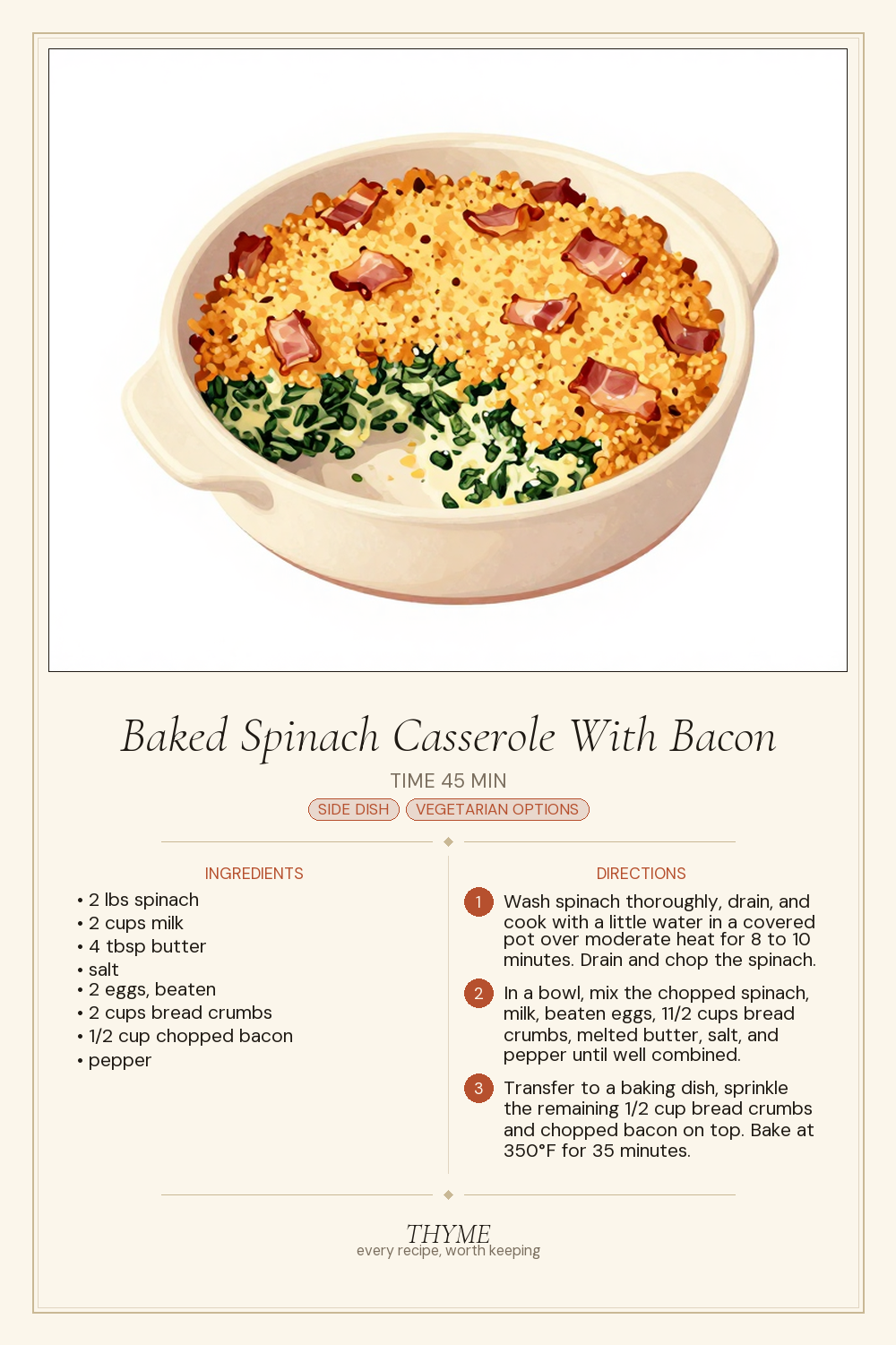 Baked Spinach Casserole With Bacon